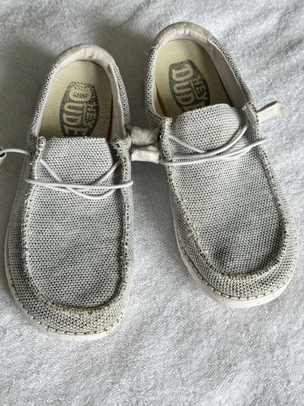 Hey Dude Wally Slip On Shoes Mesh Beige White Size 10